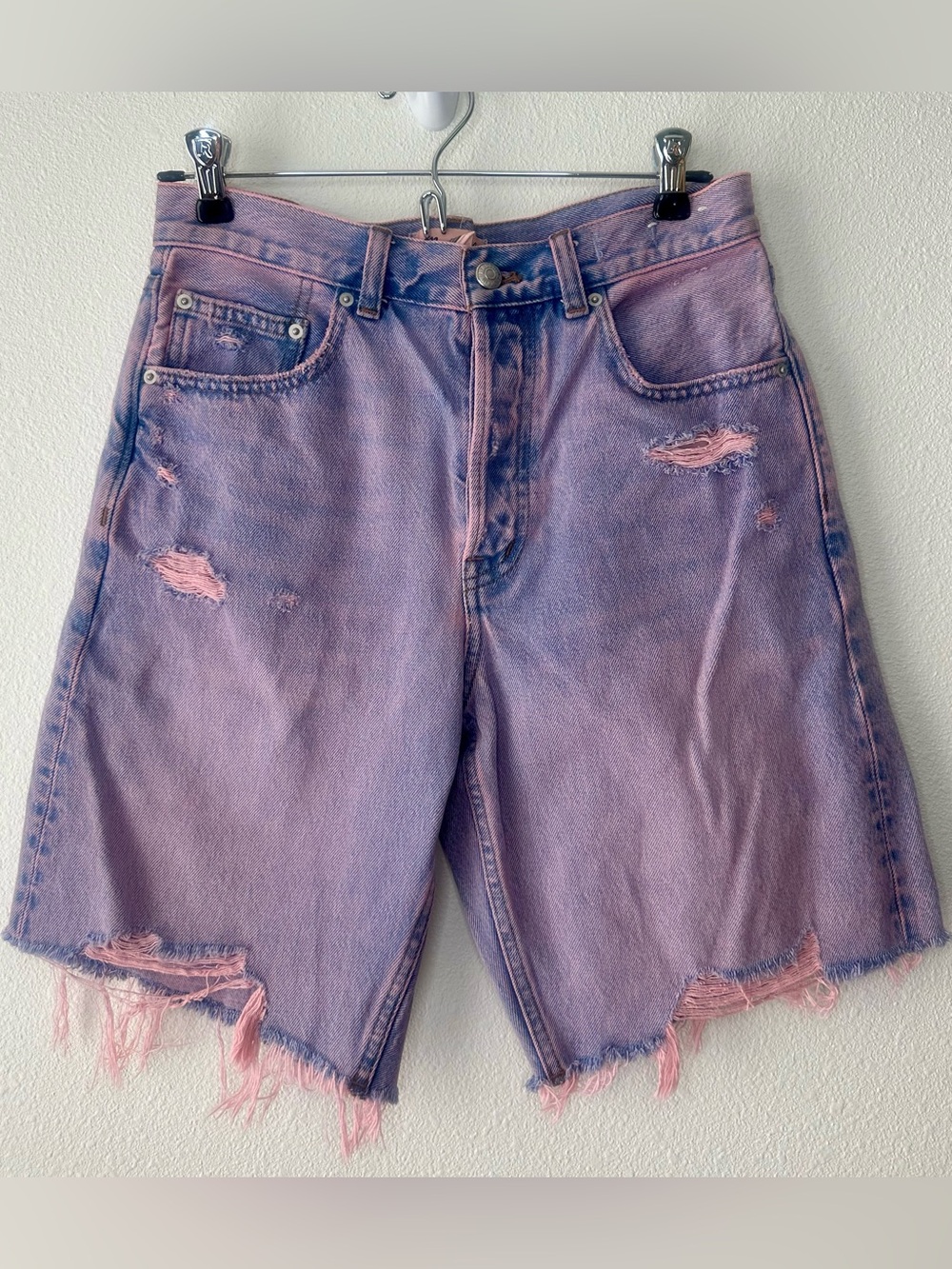 Madewell The Essex Long Baggy Women’s Distressed Purple-Pink Denim Shorts -sz 25